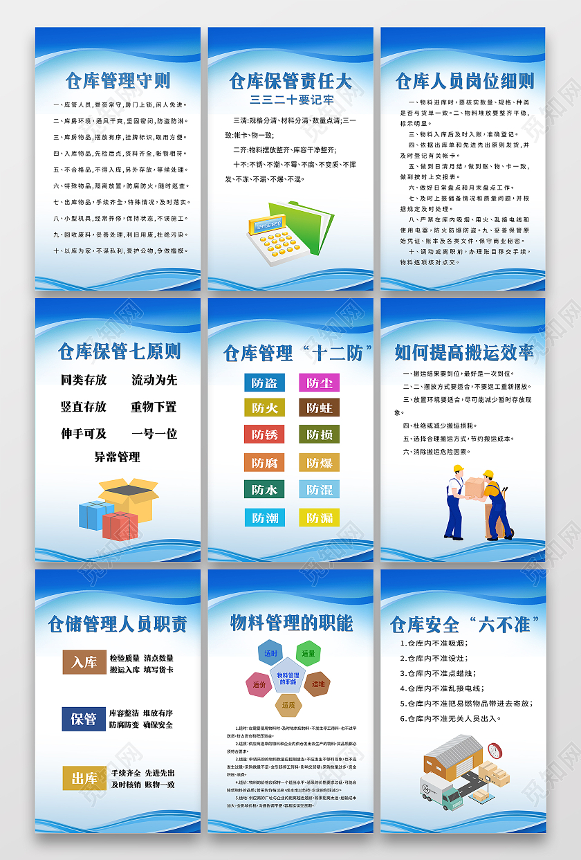 蓝色简约商务仓库管理制度宣传海报制度套图