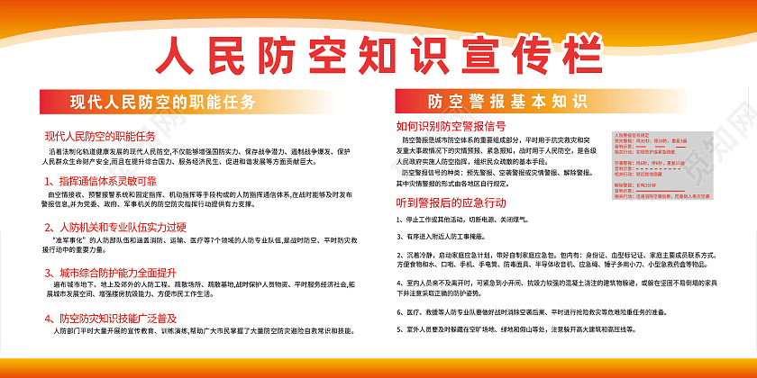 黄色简约人民防空知识宣传栏人民防空展板
