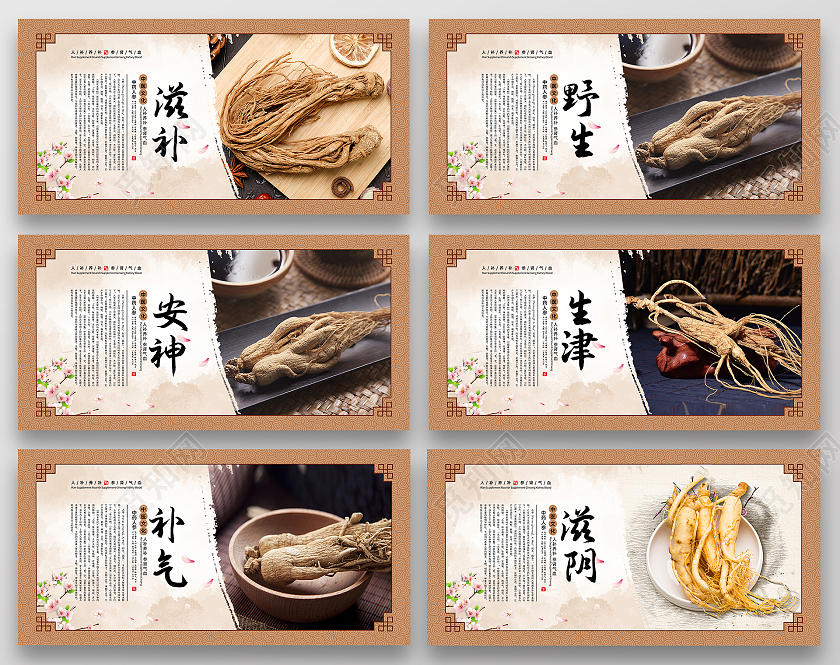 棕色大气简约人参营养人参中药人参套图