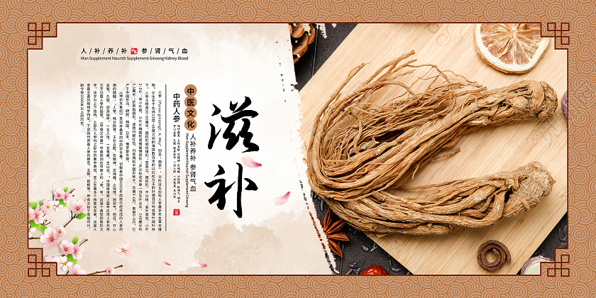 棕色大气简约人参营养人参中药人参套图