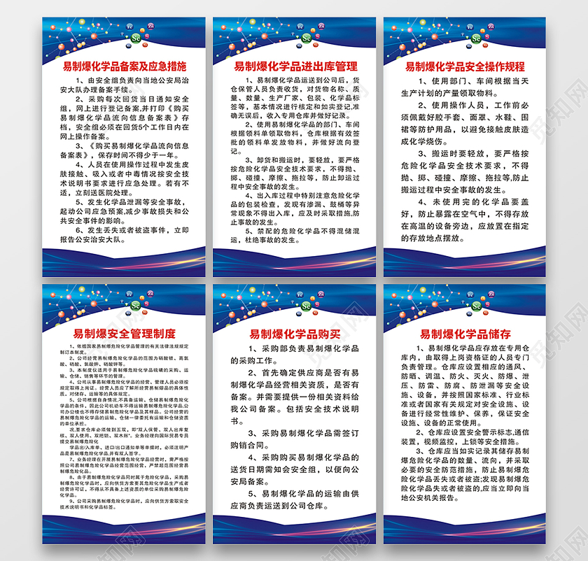 深蓝色科技感背景易制爆化学品管理制度制度套图