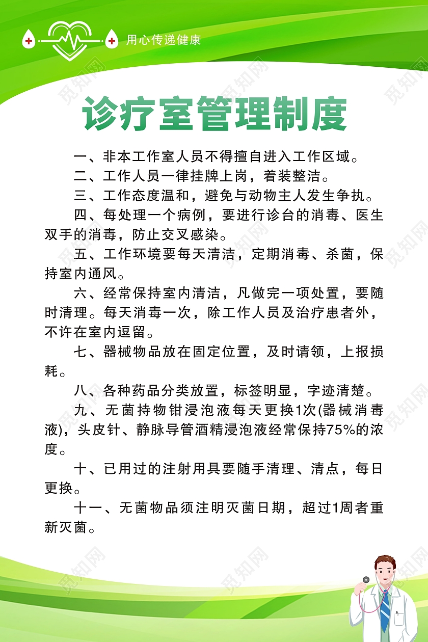 绿色渐变背景个体诊所规章制度制度套图