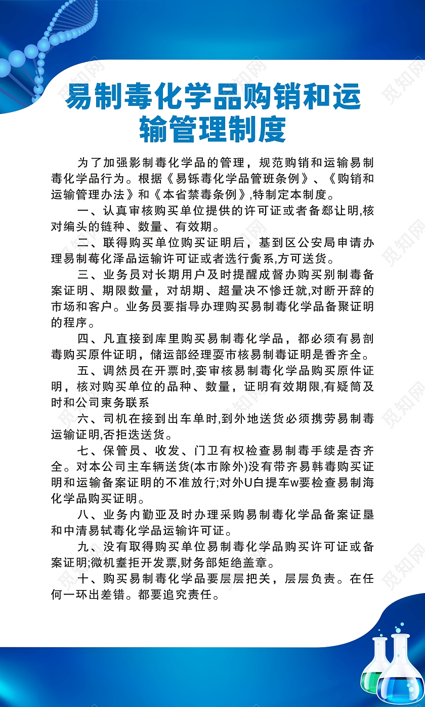 深蓝色科技感背景易制毒管理制度制度套图