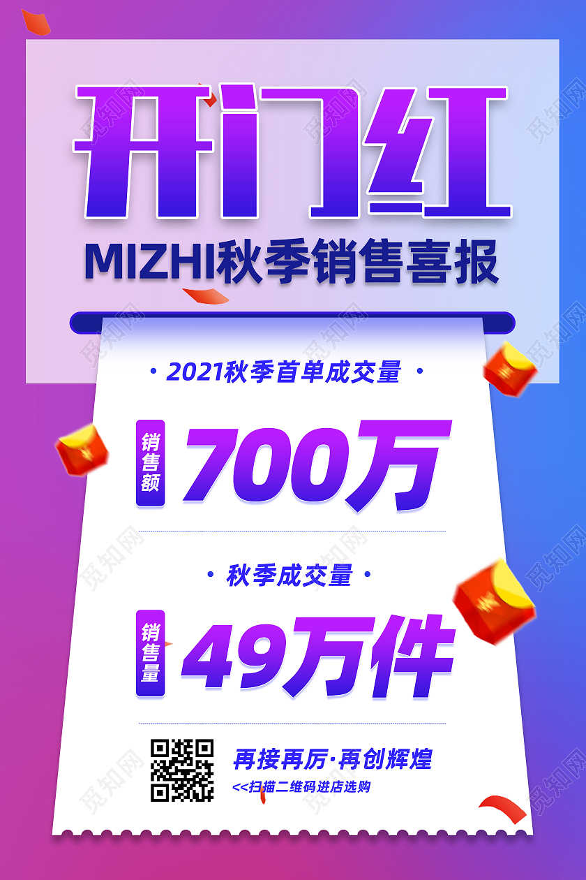 蓝紫渐变简约销售开门红海报红包账单