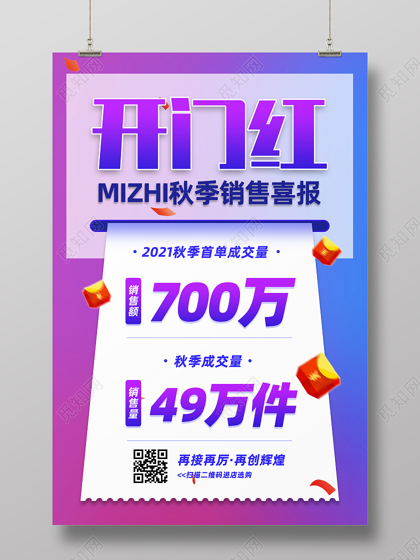 蓝紫渐变简约销售开门红海报红包账单