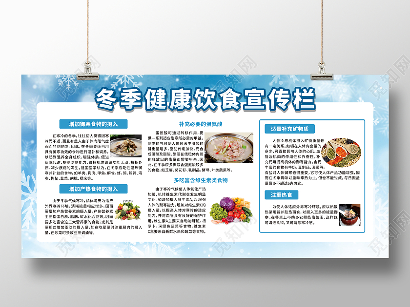 蓝色卡通冬季健康饮食小知识宣传栏冬季养生