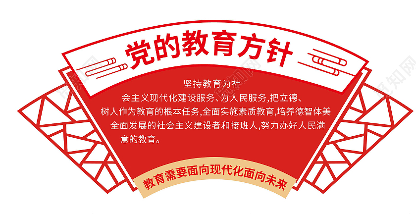红色创意中国风党的教育方针宣传文化墙设计教育方针文化墙