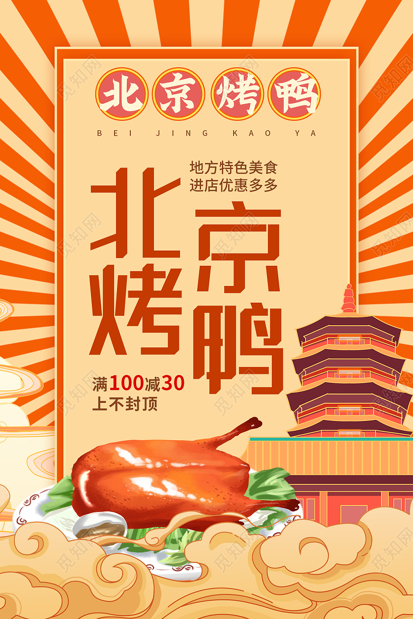 橙色国潮风北京烤鸭美食促销活动海报国潮风北京烤鸭美食促销系列海报