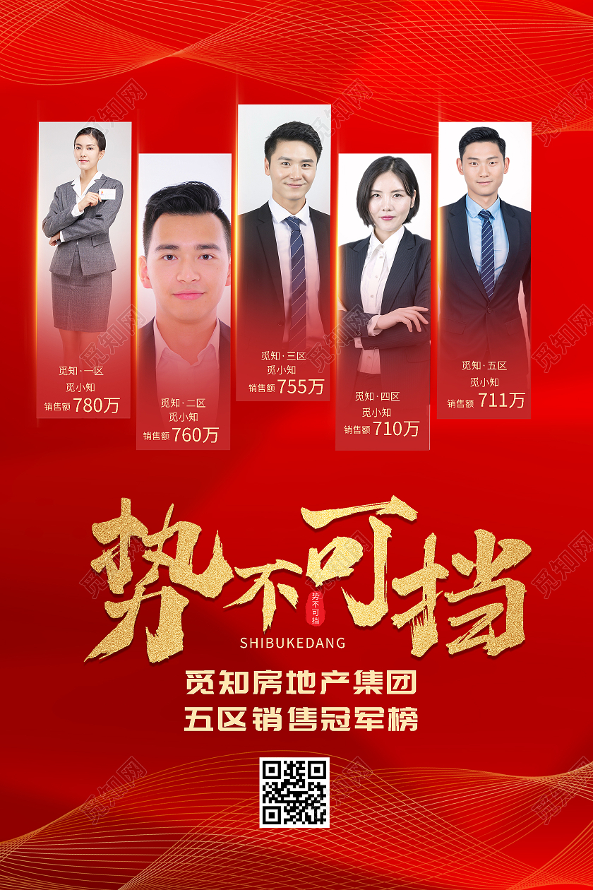红色大气势不可挡房地产销售冠军榜海报销售冠军人物红金大气海报