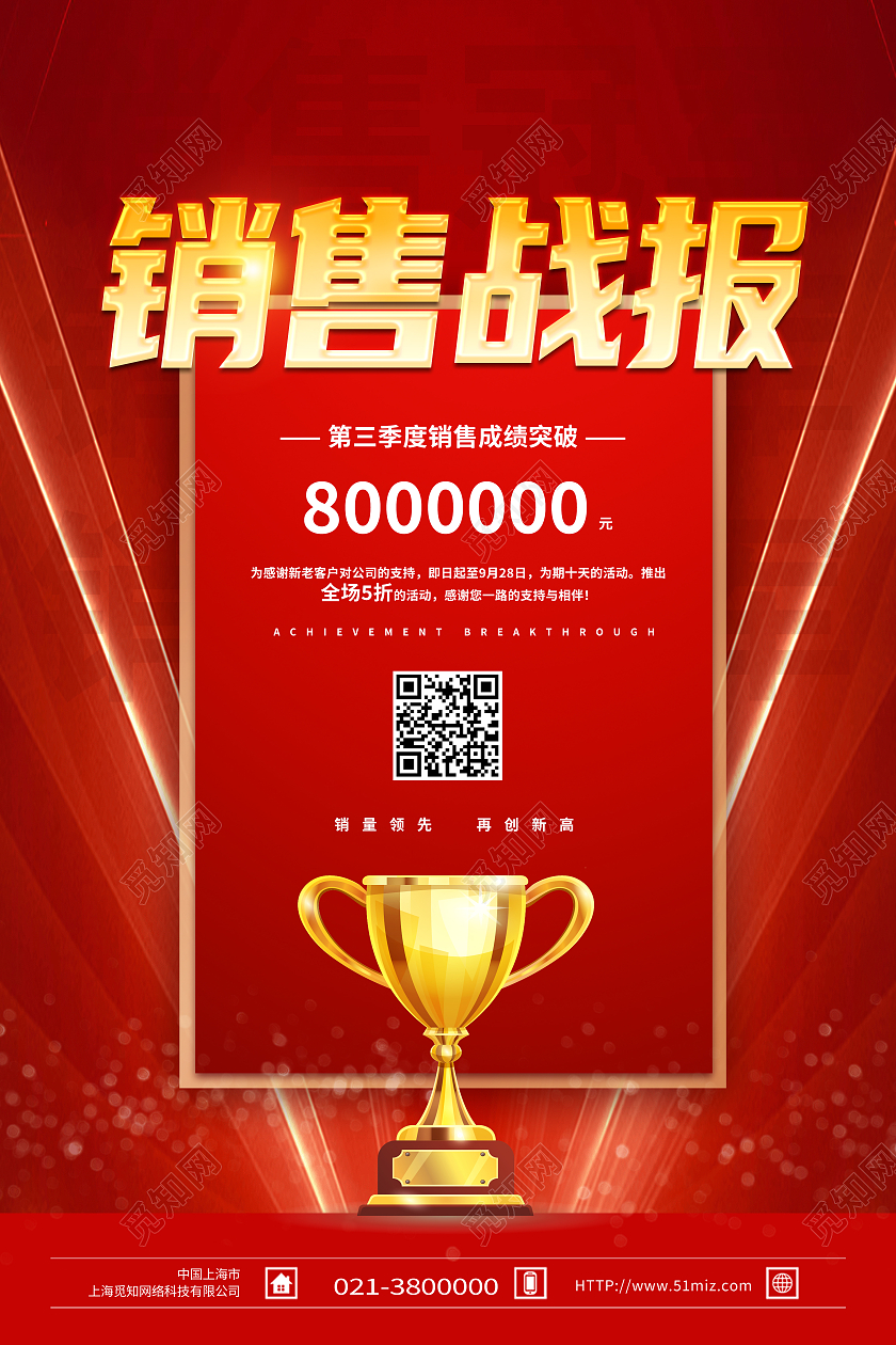 红色简约销售战报销售战报喜报宣传海报
