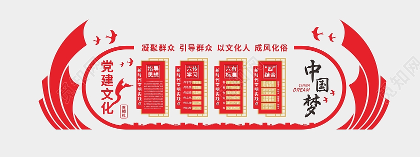 红色中国梦新时代文明实践指导思想党建红色文化墙