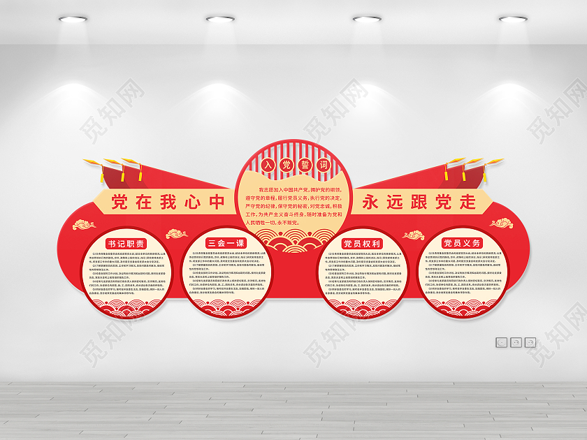 红色党在我心中永远跟党走党员权利义务党建红色文化墙