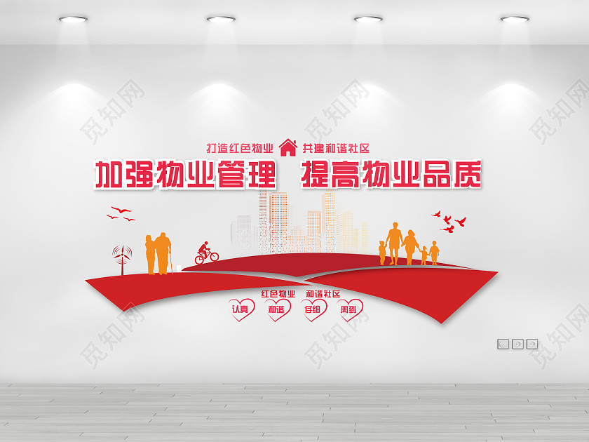 红色简约小区文化墙物业公司文化墙文化墙