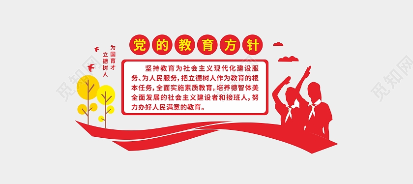红色简约大气党的教育方针文化墙
