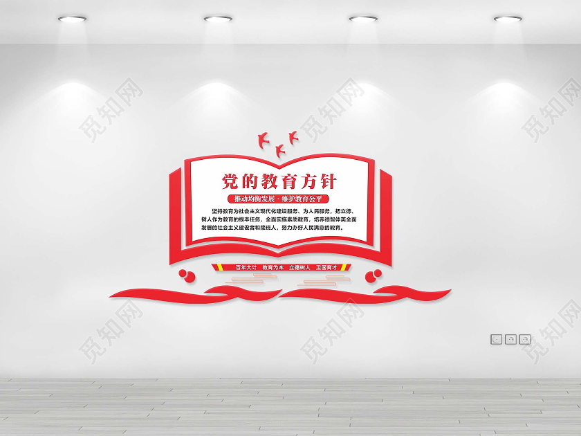 红色简约大气党的教育方针文化墙