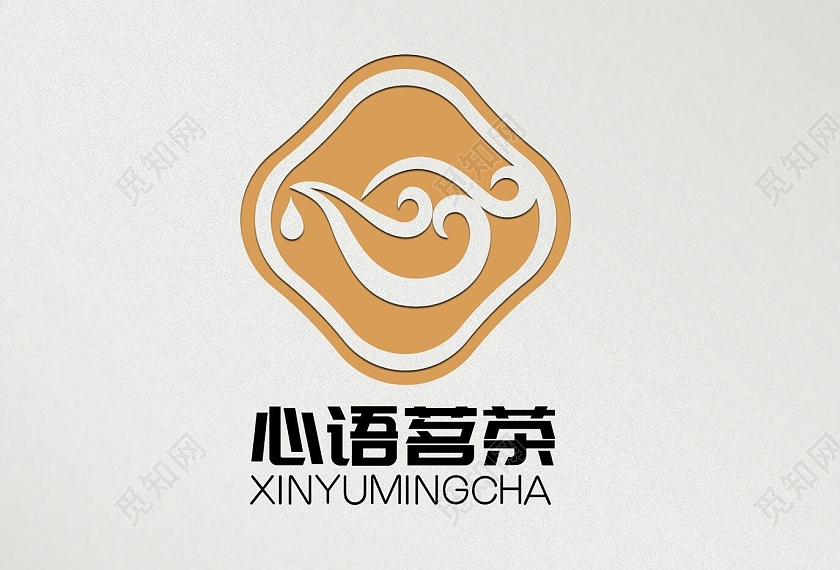 主色调金色用心做茶标志茶叶logo龙logo