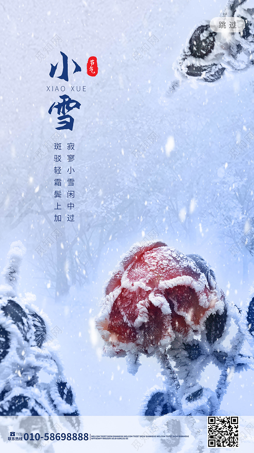 蓝紫色创意简洁小雪二十四节气手机海报设计小雪手机海报