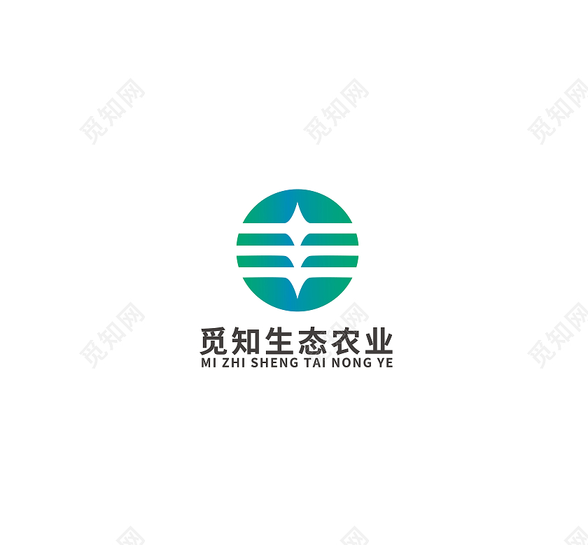 蓝色渐变简约风觅知生态农业农业logo