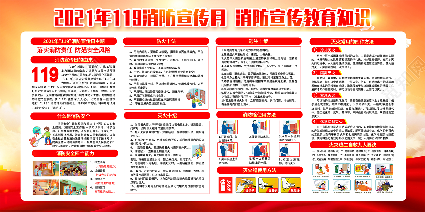 黄色风格2021年全国消防日宣传展板全国消防日宣传栏