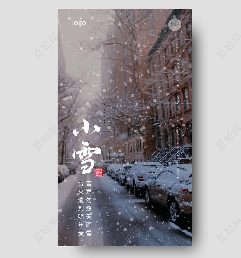 灰黑色简洁摄影风格小雪二十四节气手机海报设计小雪手机海报