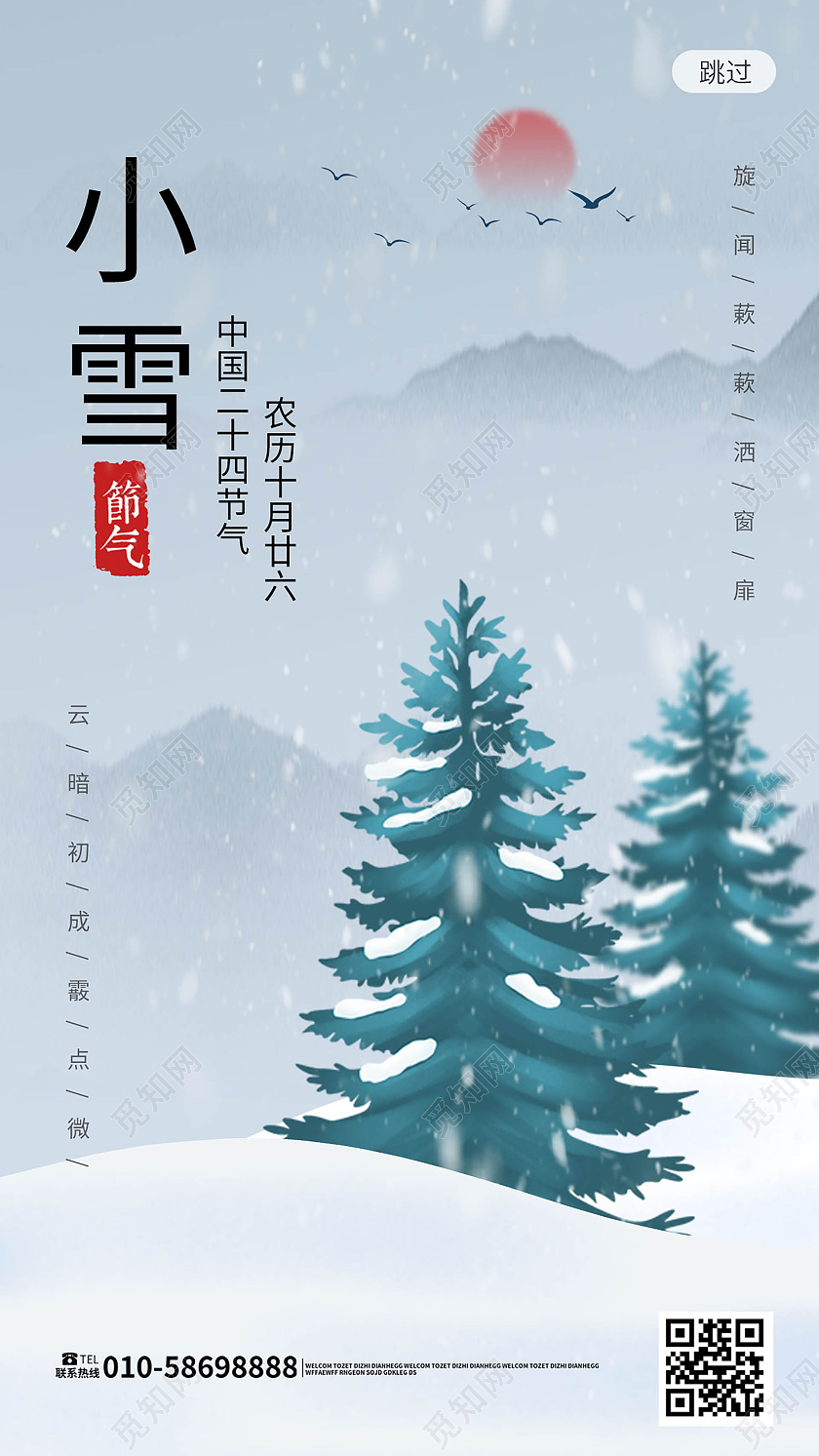 浅蓝色创意大气简洁中国二十四节气小雪手机海报