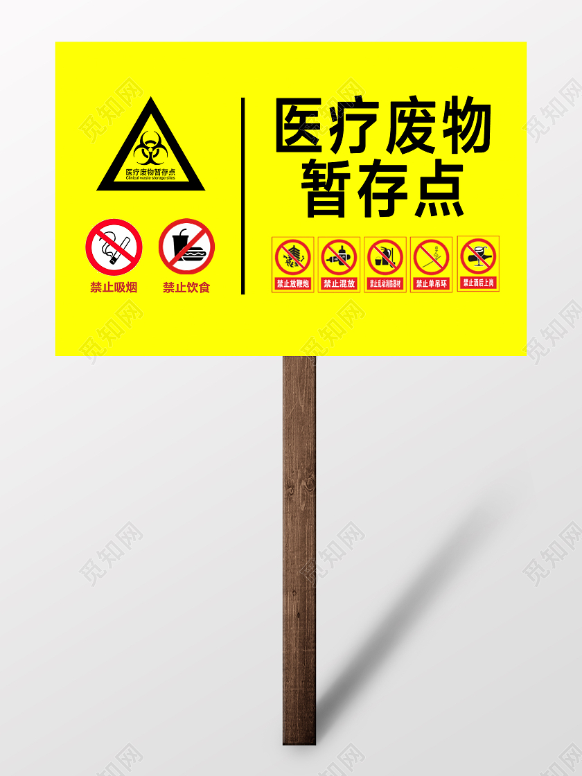 黄色简约时尚大气医疗废物警示标志展板医疗废物暂存点