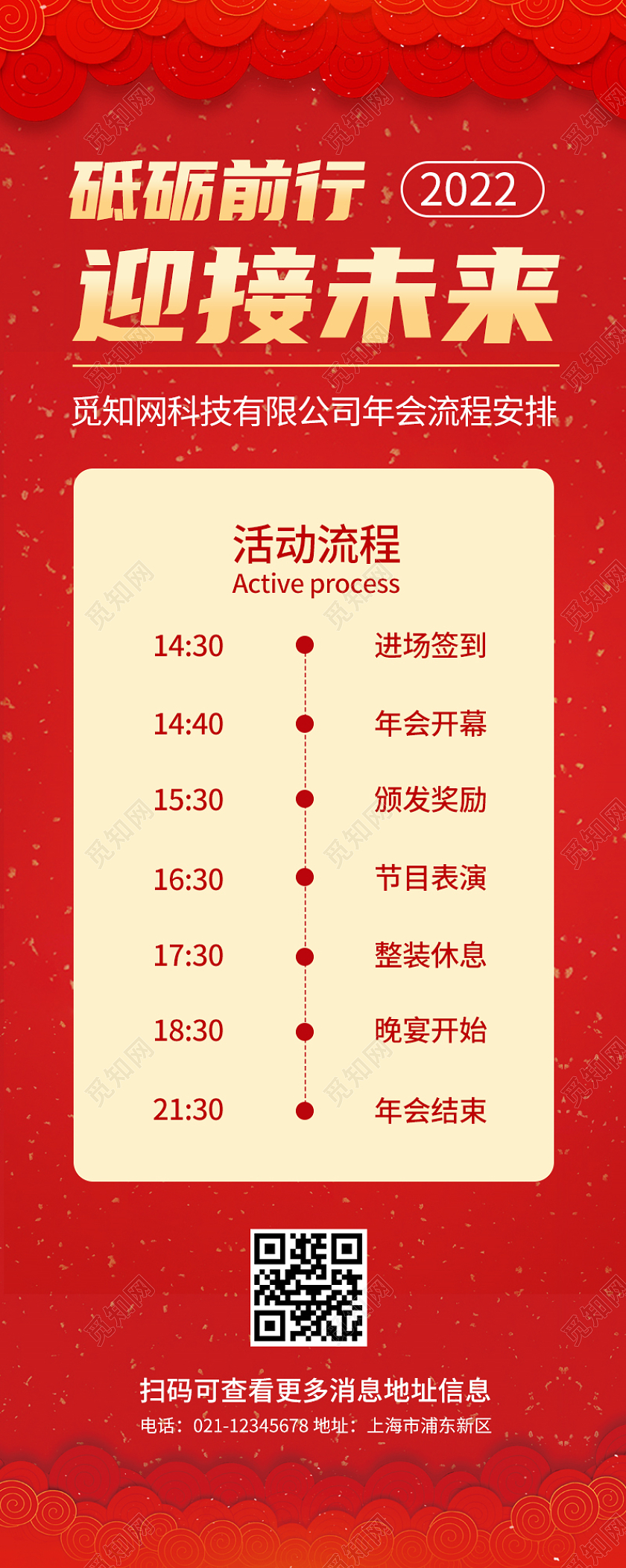 红色中国风砥砺前行迎接未来年会流程手机长图