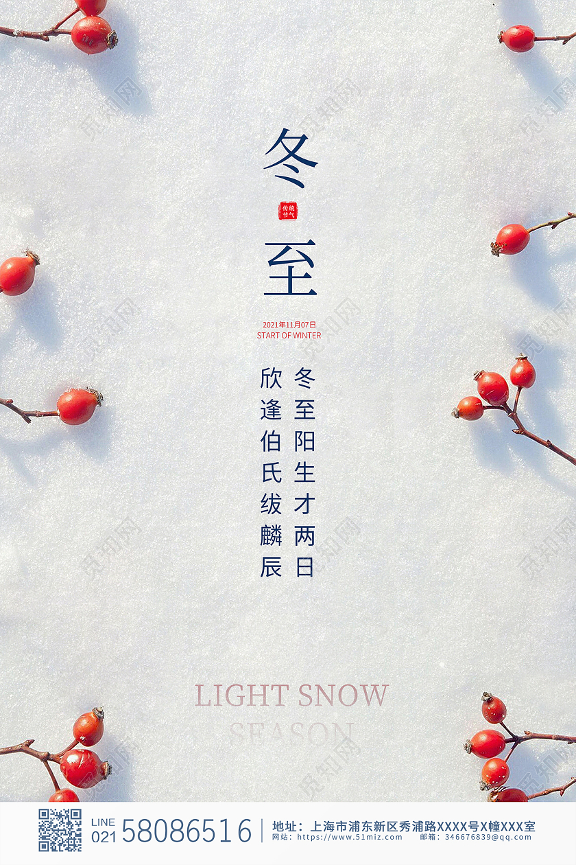 白色简约大气视频雪二十四节气冬至海报设计