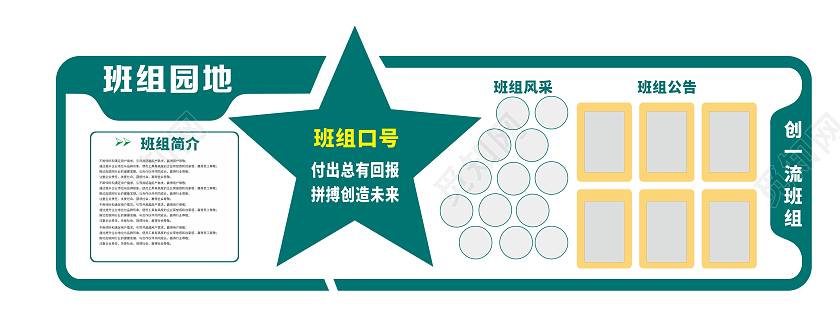 绿色简约风格企业班组建设文化墙