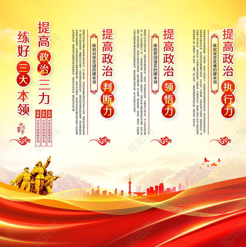 黄色风格政治三力党建展板加强党的政治建设展板挂画政治三力挂画
