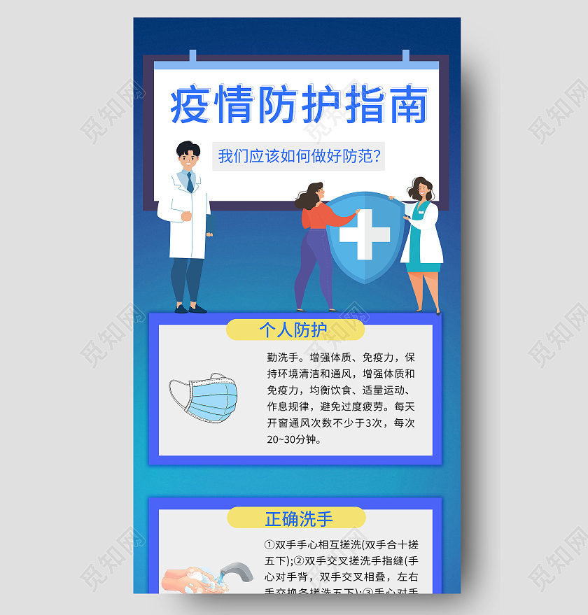 蓝色渐变简单疫情防护指南手机长图疫情长图
