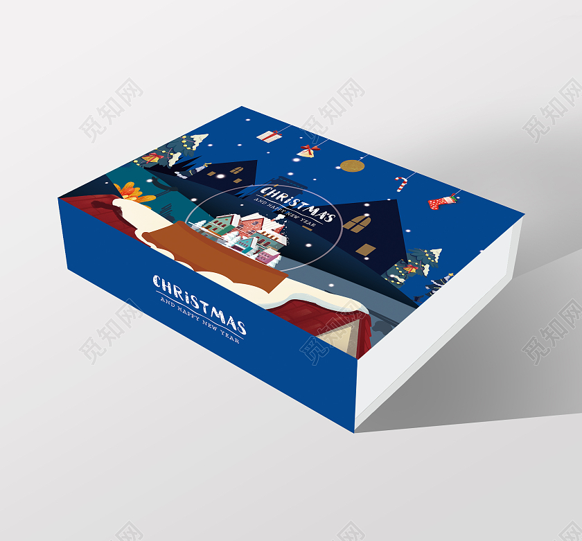 蓝色插画圣诞包装盒手绘创意盒子圣诞节包装