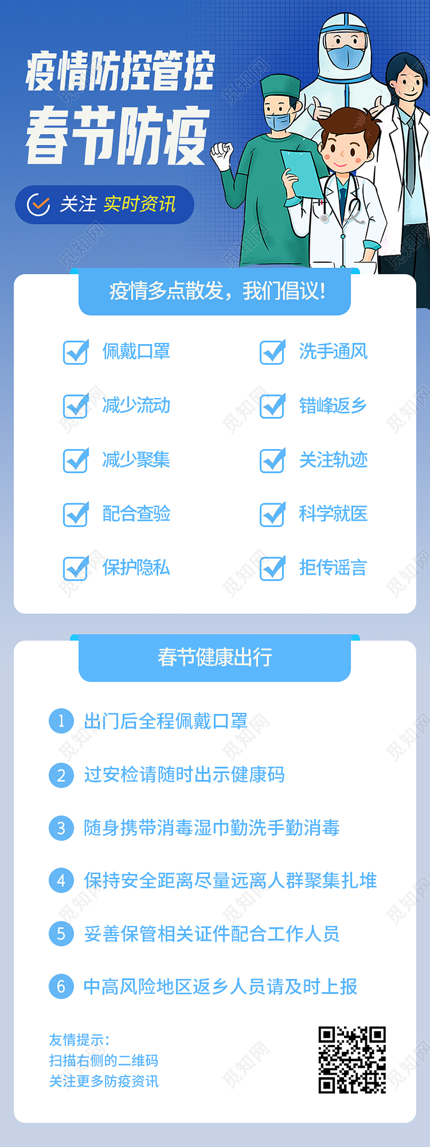 蓝色简约疫情防控管控春节防疫春节防疫春节长图