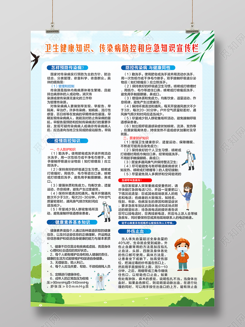 绿色简约时尚大气卫生防疫医生海报应急救护知识宣传栏