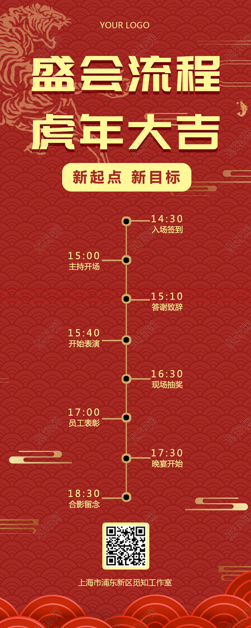 红色简约大气商务盛会流程虎年大吉年会流程手机长图