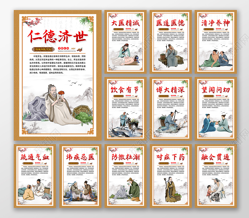 黄色复古风格中医养生文化宣传海报中医套图