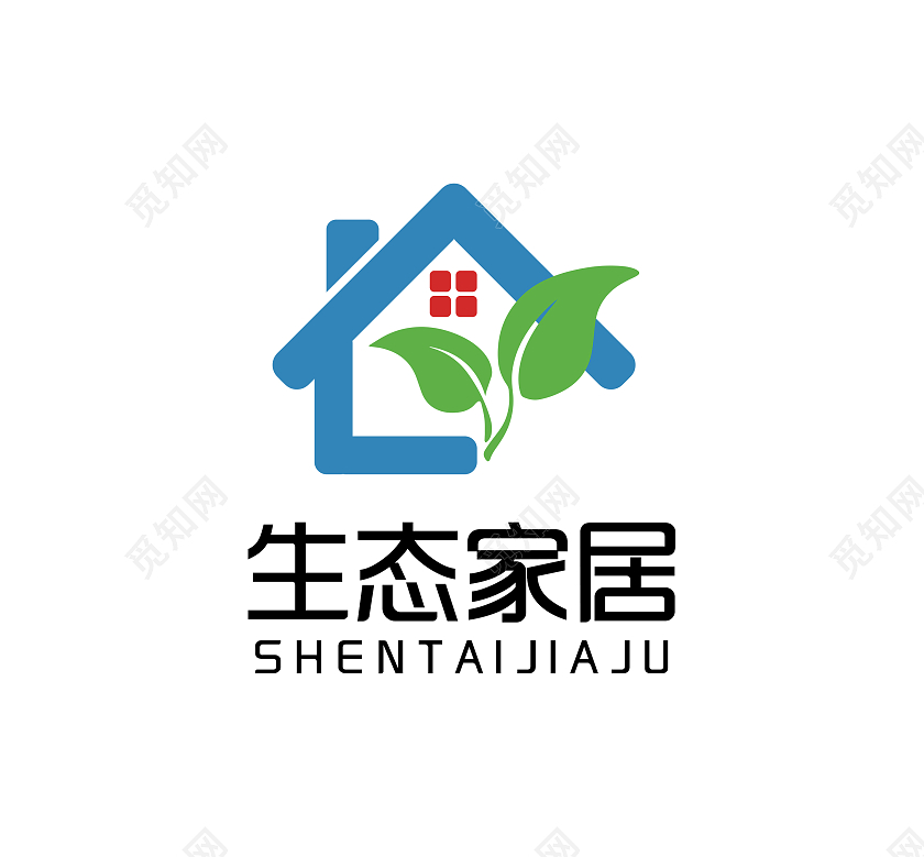 蓝色简约绿色生态家居家园矢量标志logo设计家居logo