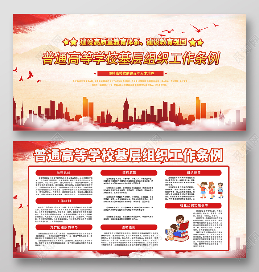 红色简约时尚大气学校教育基层展板高等学校基层组织工作条例