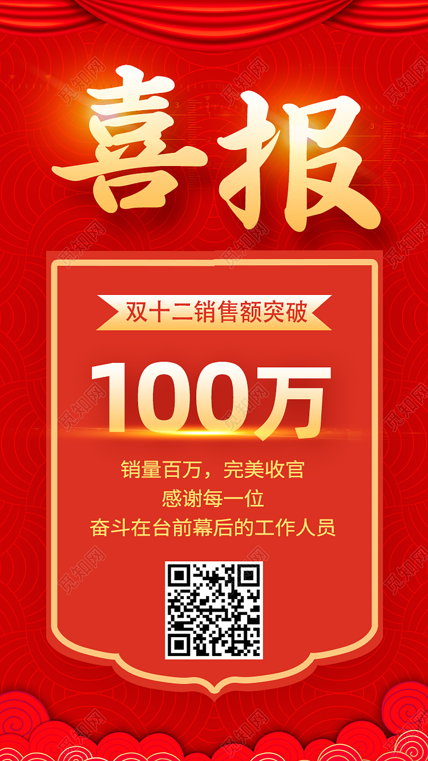 红色简约大气喜报100万销售喜报手机用图