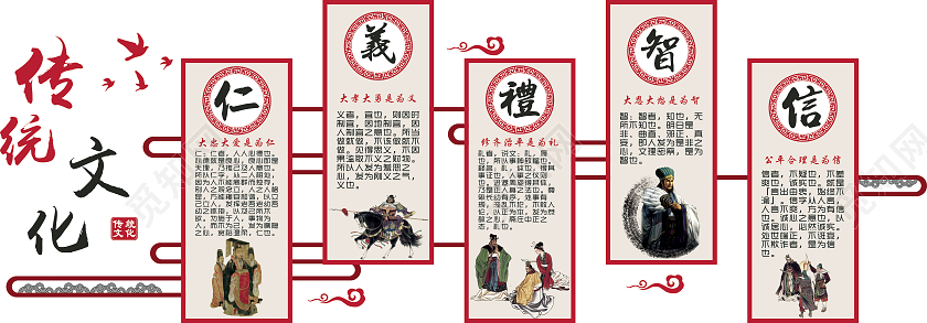 学校走廊文化墙仁义礼智信文化墙古代风文化墙