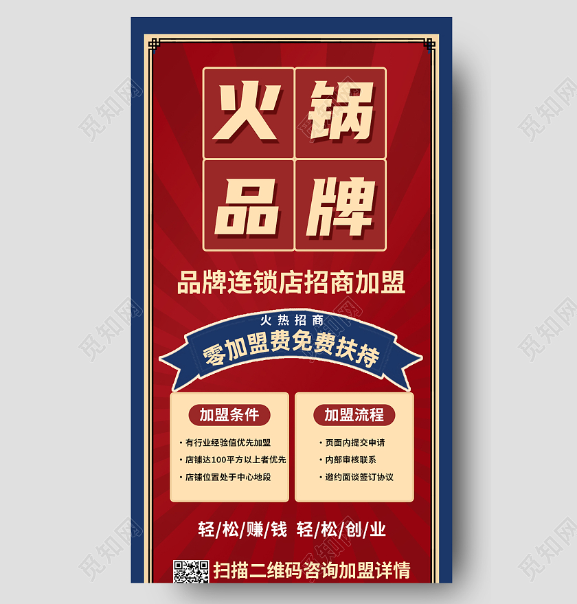 红色简约火锅品牌招商加盟美食长图