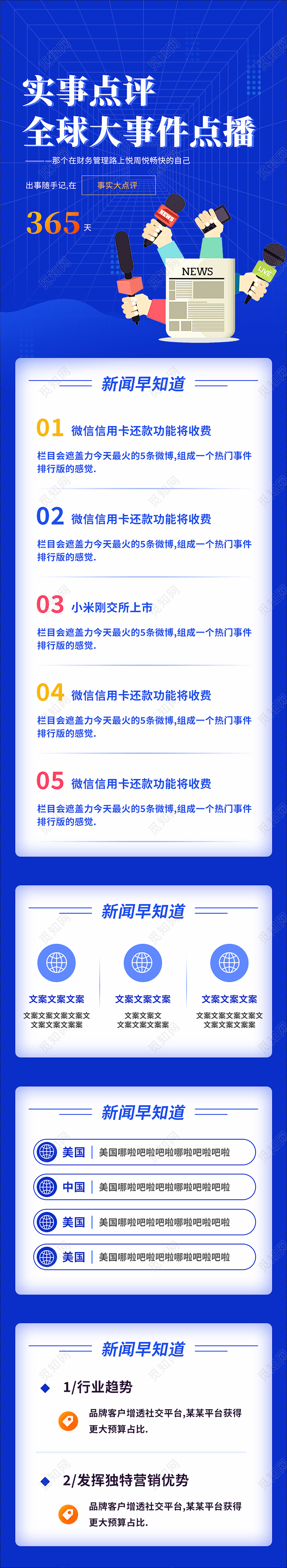 蓝色简约实事点评全球大事件点播全球新闻长图