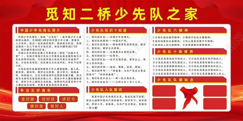 红色校园社区五好青年少先队之家宣传栏少先队知识