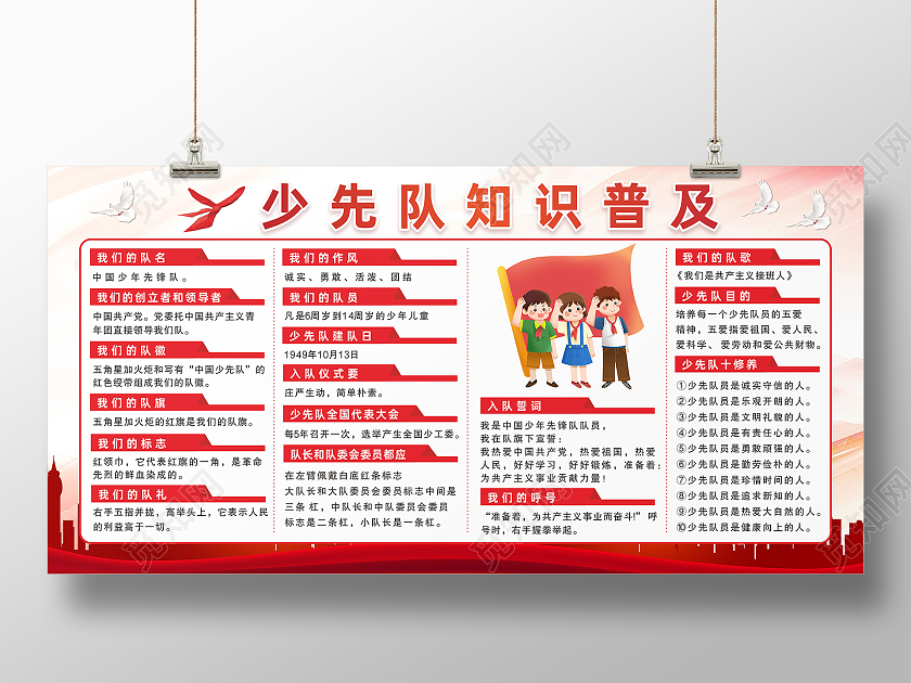 党建背景红领巾校园少先队知识普及宣传栏