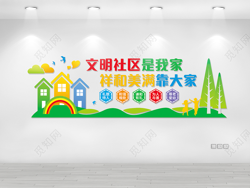 绿色简约文明社区是我家祥和美满靠大家社区文化墙