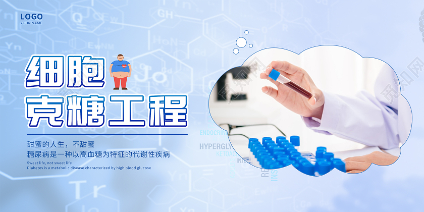 浅色简约生物医疗细胞克糖工程糖尿病宣传展板生物医疗糖尿病展板