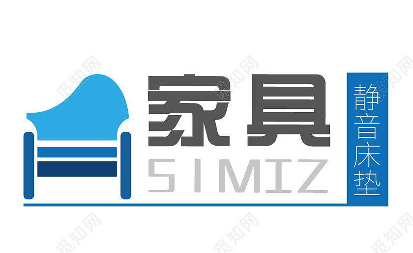 蓝色几何卡通风静音床垫家具LOGO家具logo