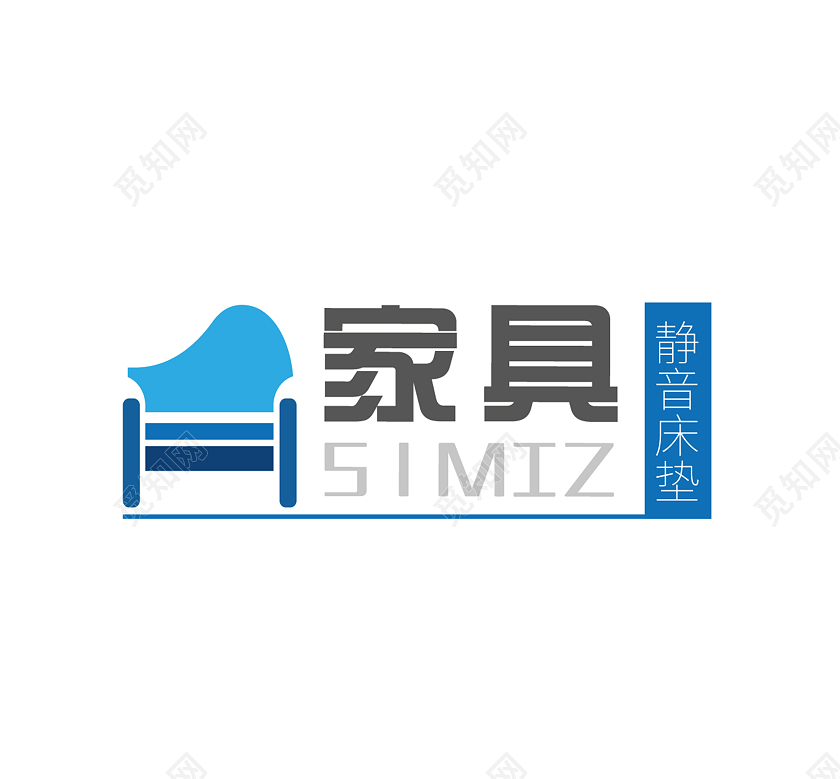 蓝色几何卡通风静音床垫家具LOGO家具logo