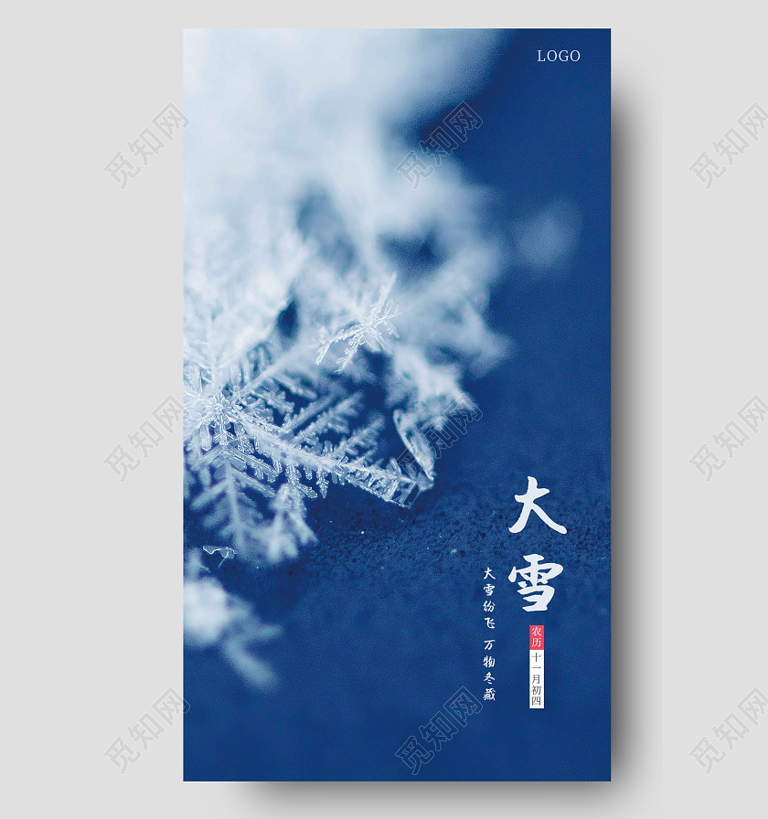 蓝色大雪手机海报雪花海报大雪节气节气海报