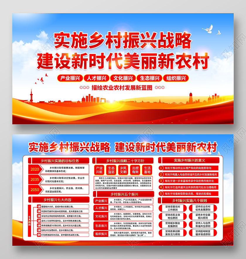 蓝色风格2021乡村振兴战略宣传展板乡村振兴宣传栏